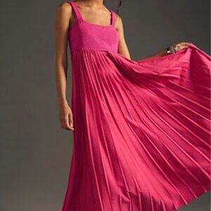 Anthropologie Mare Mare Pink Pleated Midi Dress with Knit Topper – Size L – NWT